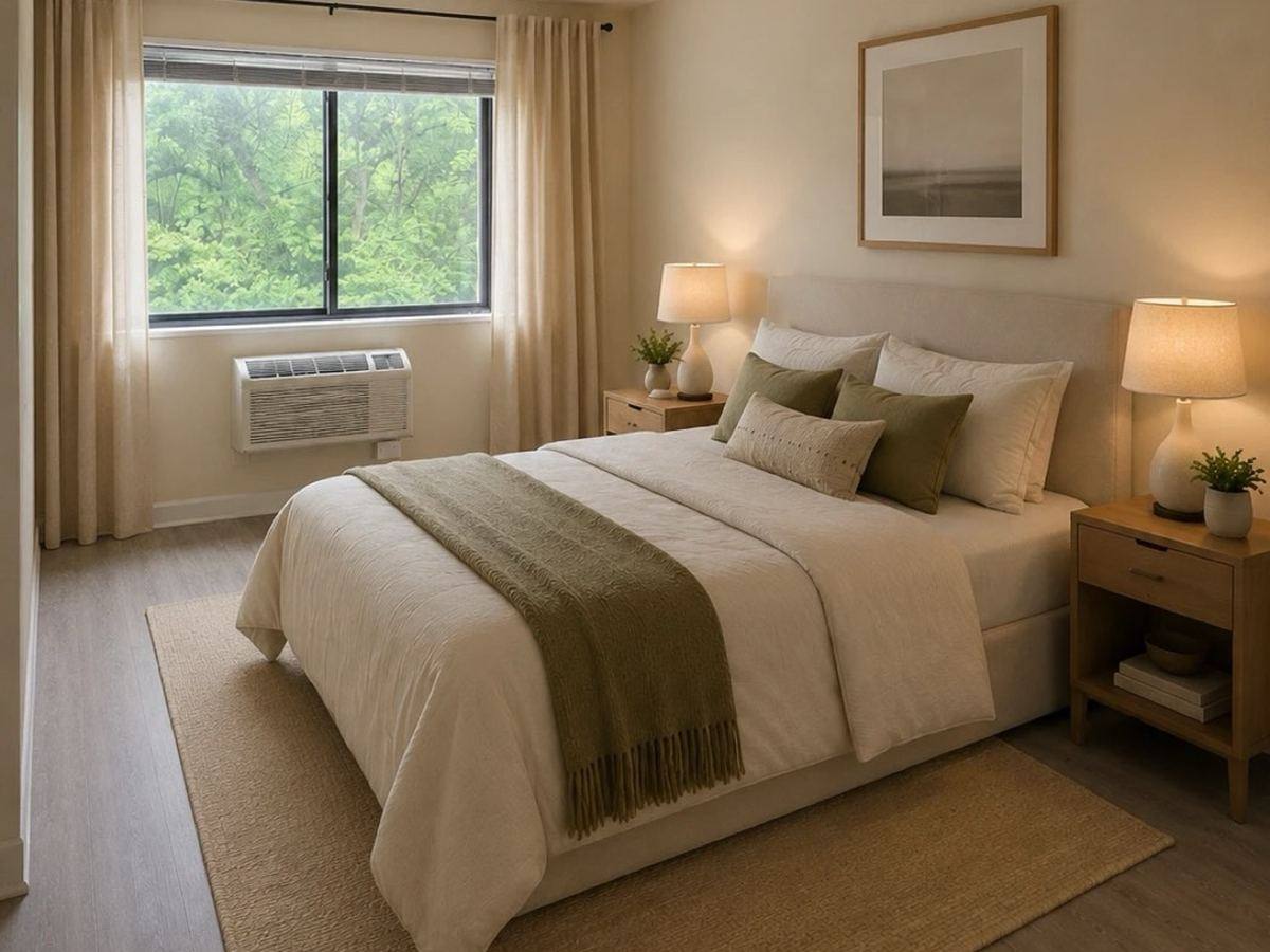 A virtually staged bedroom